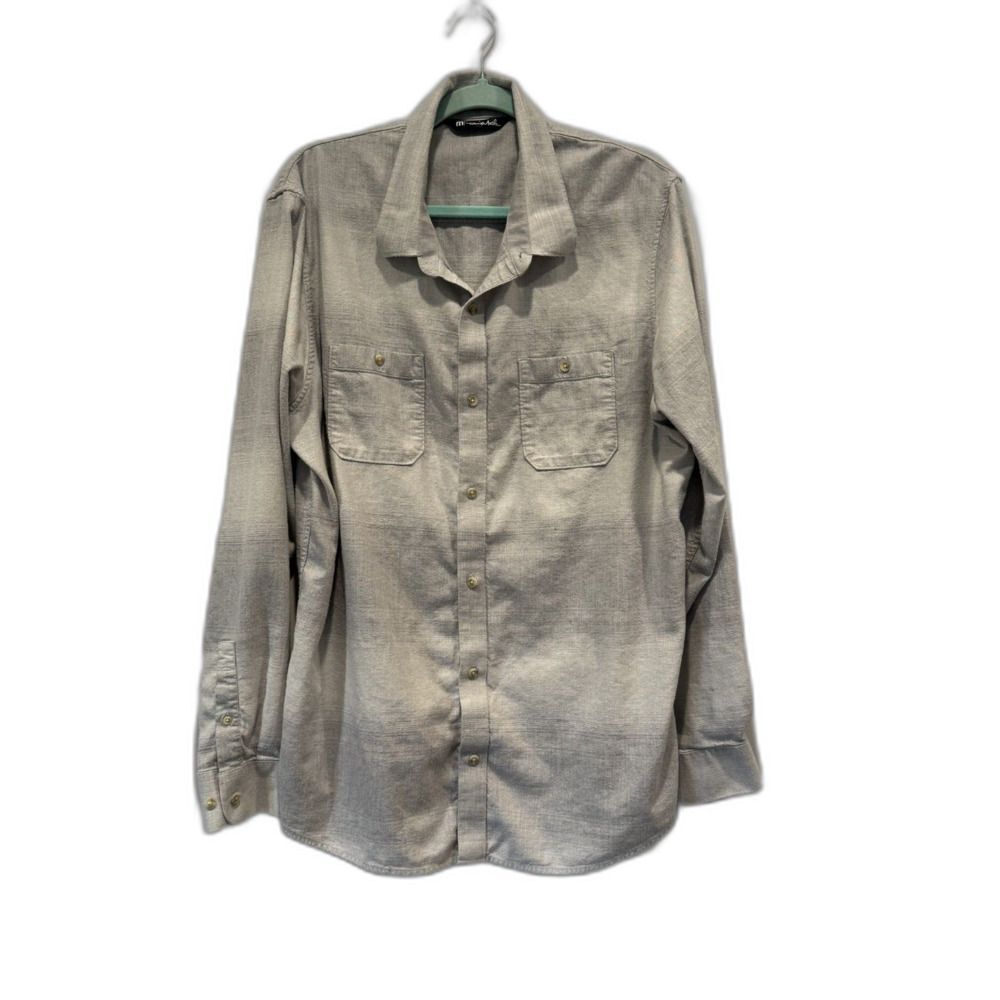 Travis Mathew Shirt Button Up Gray Ombre Stripe Top Cotton Rayon Men sz XL